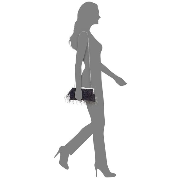 INC International Concepts CARLYN Feather Pouch Clutch Evening Bag Black B000376 - Picture 2 of 8